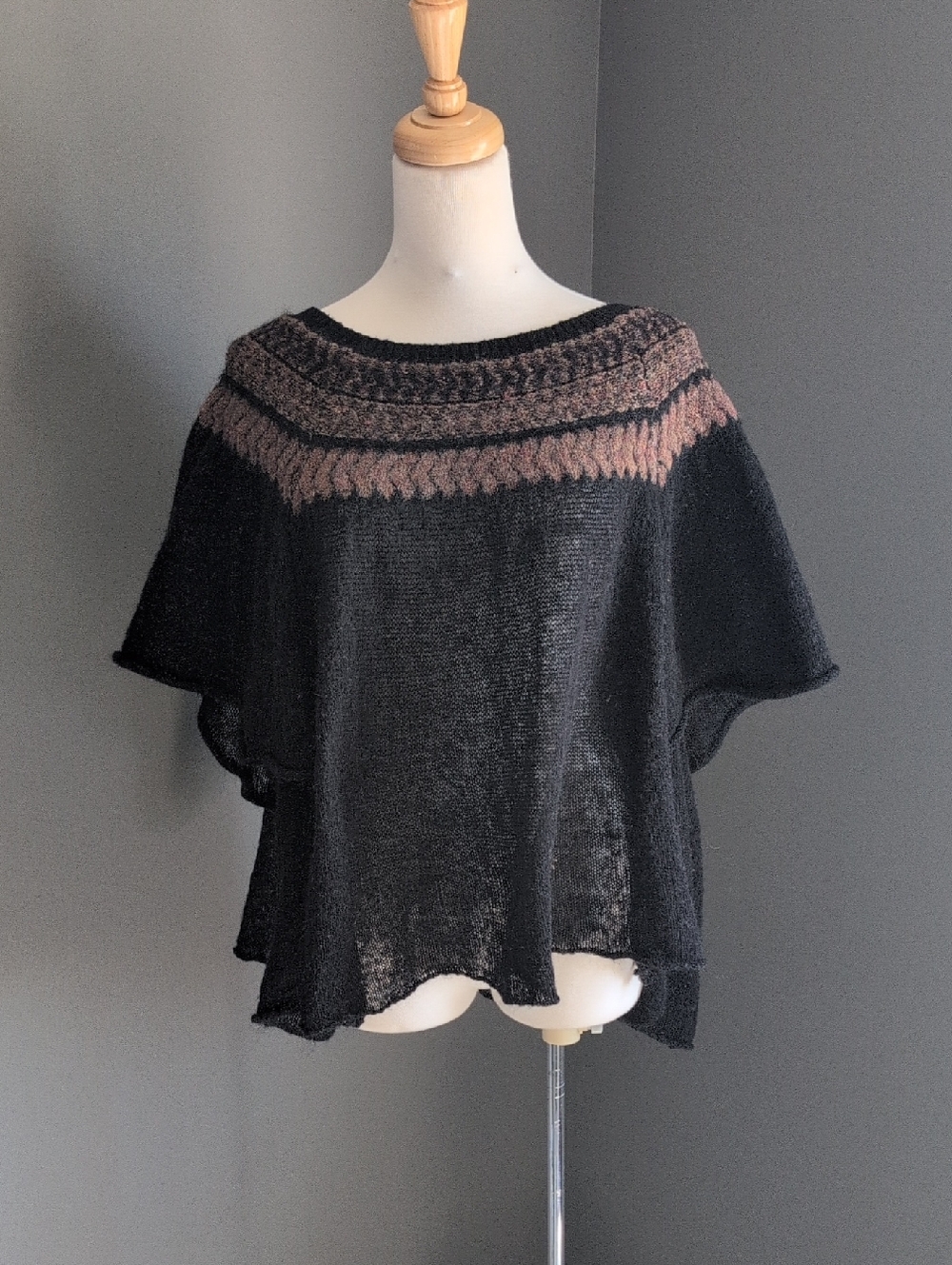 Free People Black Sweater with Brown Yoke Detail XS